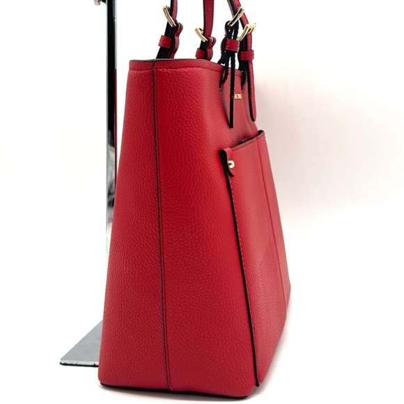 Michael Kors Jet Set Medium Pocket Tote Bag Red/Gold - Picture 4 of 10